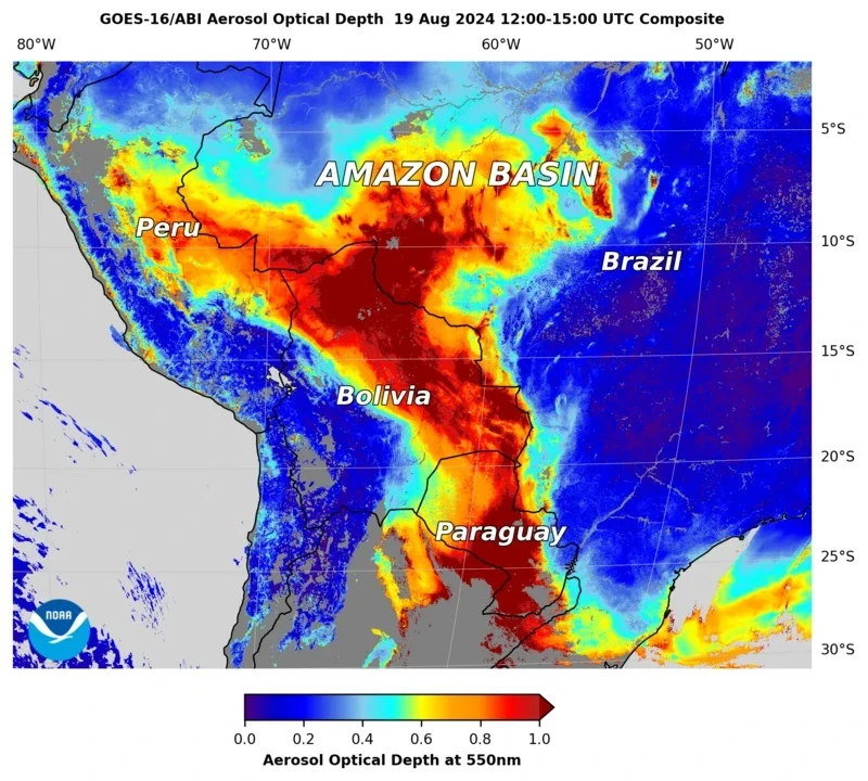 Imagem fumaça espalha Amazônia