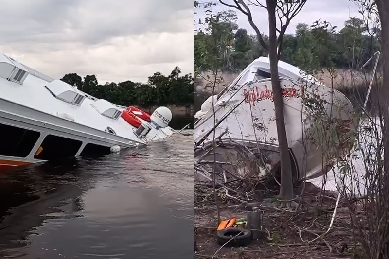 Barco com destino a Manaus bate em barranco e afunda parcialmente no Rio Negro