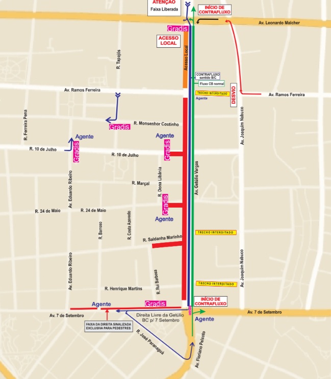 Prefeitura de Manaus divulga esquema de trânsito para ‘Faixa Liberada’ na avenida Getúlio Vargas neste domingo, 24/8