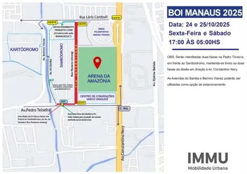 Aniversário de Manaus e Boi Manaus 2025 alteram trânsito em zonas Norte e Centro-Oeste; veja mudanças
