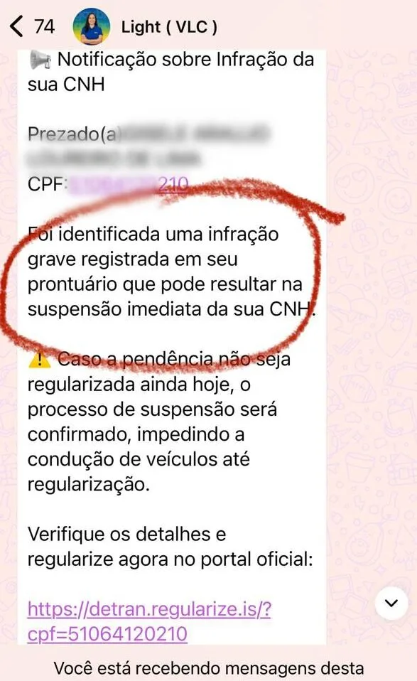 Detran-AM alerta para golpe no WhatsApp com falsa suspensão de CNH