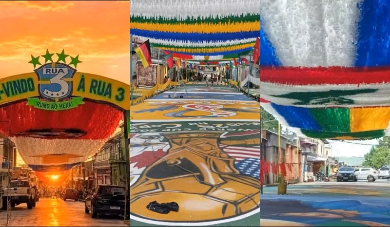 Com bandeirinhas e pinturas, ruas de Manaus se transformam para jogos do Brasil na Copa do Mundo.
