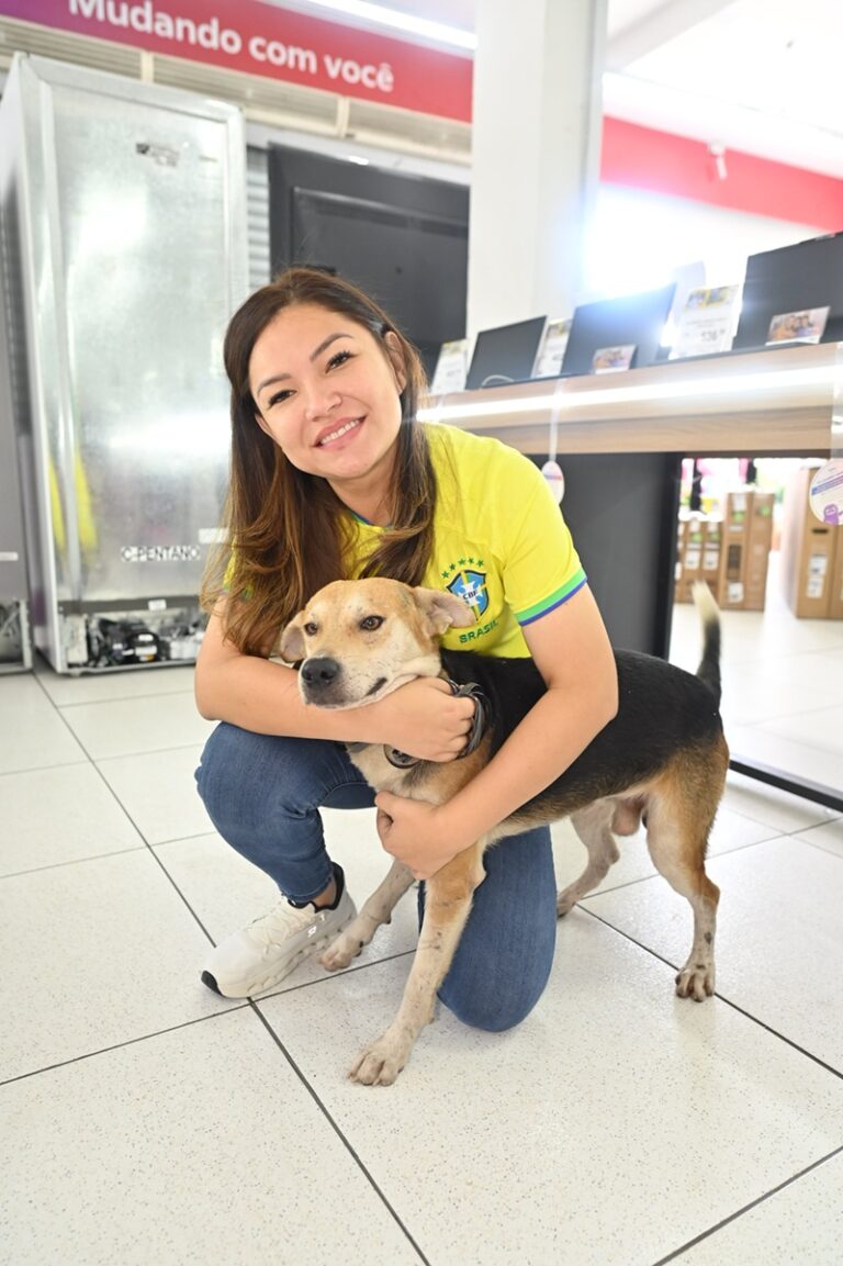 Joana Darc resgata Garamelo, cachorro que viralizou no Festival de Parintins, e leva animal para receber cuidados em Manaus.