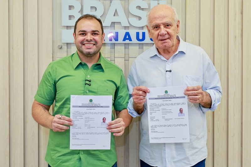 Roberto Cidade e Serafim Corrêa registram candidatura à reeleição no TRE-AM com plano de 44 compromissos para o Amazonas.